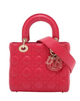 Pre-Loved Lady Dior Handbag Cannage Leather Medium with Gold Hardware, Pink