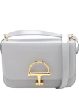 Pre-Loved Stirrup Flap Bag Shoulder Bag Leather Small with Gold Hardware, Light Gray