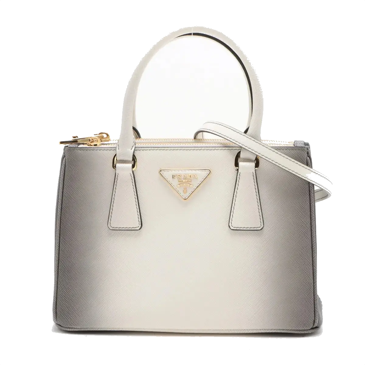 Pre-Loved Galleria Handbag Leather Small with Gold Hardware, Gradient Grey/White
