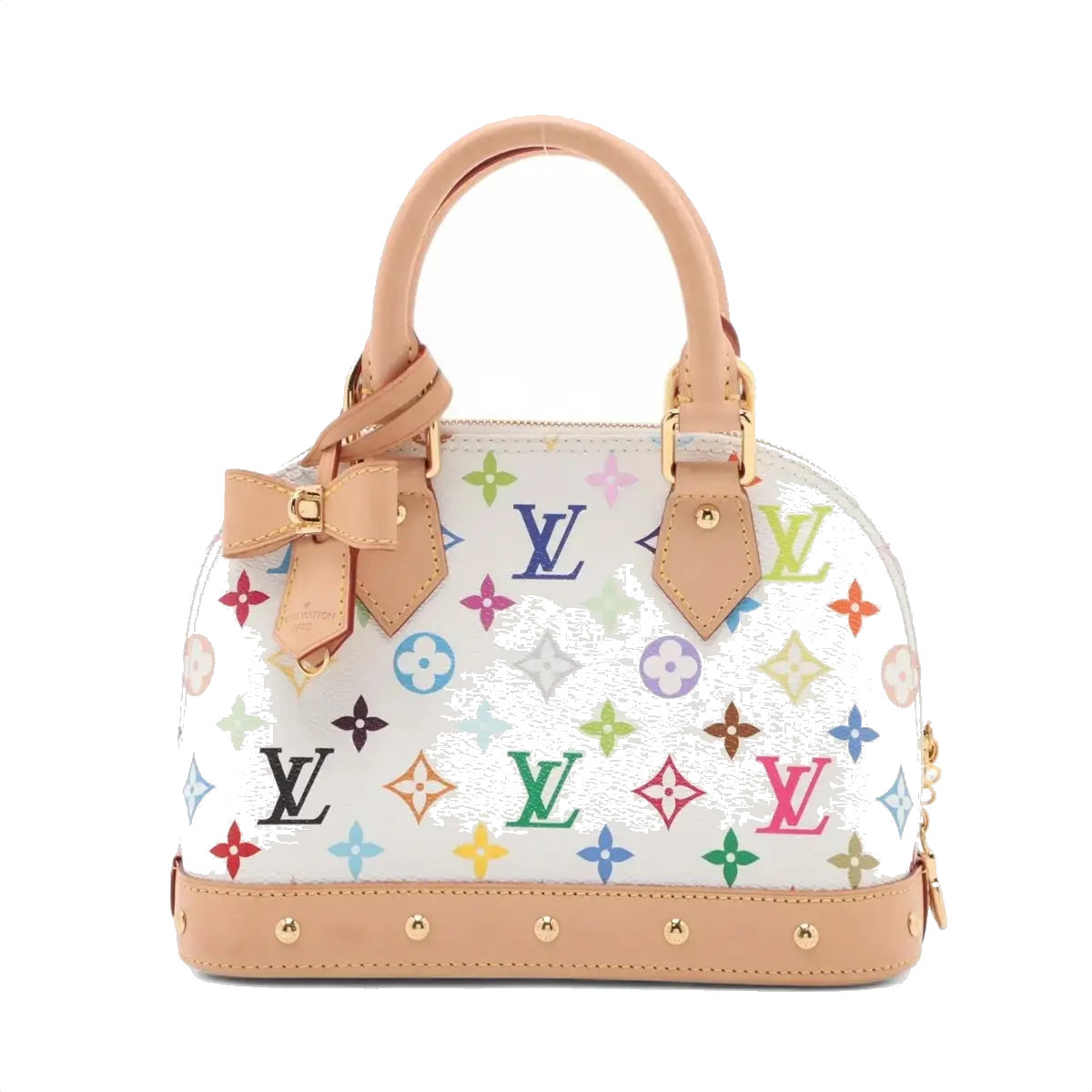 Pre-Loved Alma BB Handbag Monogram Coated Canvas BB with Gold Hardware, White Multicolore