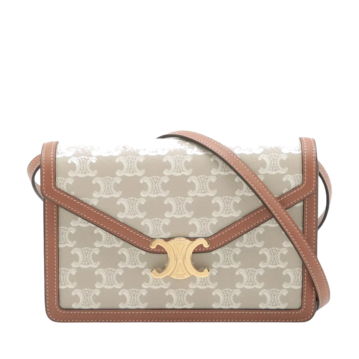 Pre-Loved Triomphe Wallet on Chain Crossbody Bag Triomphe Canvas with Gold Hardware, Beige and Tan
