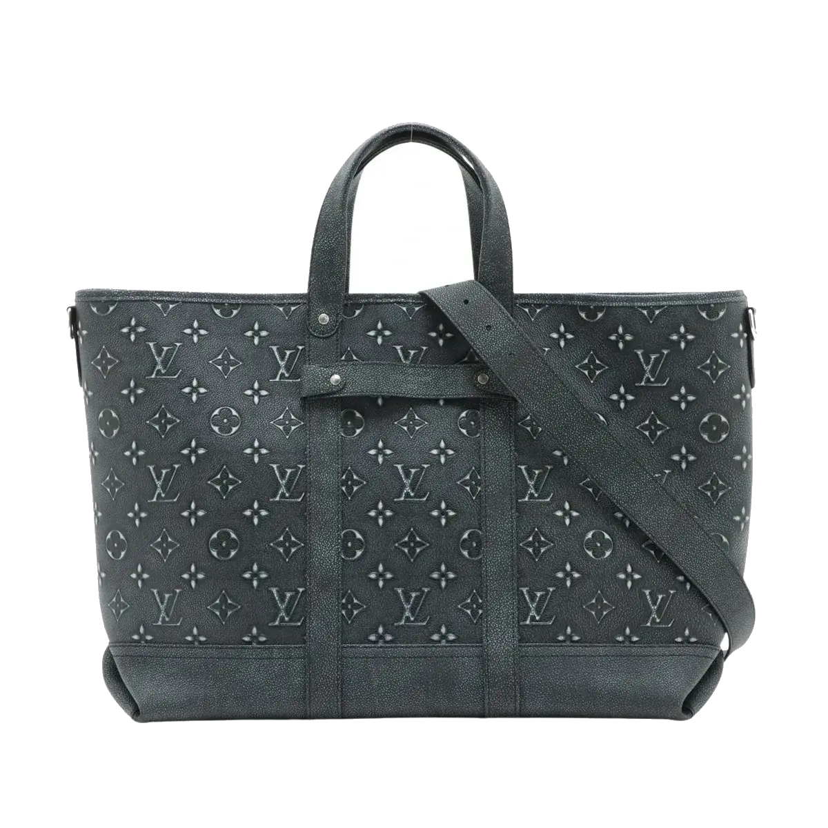 Pre-Loved Monogram Embossed Tote Tote Monogram Leather with Silver Hardware, Black