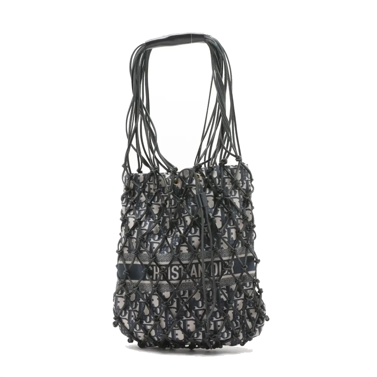 Pre-Loved Oblique Net Tote Tote Oblique Coated Canvas with Gold Hardware, Navy Blue and Beige
