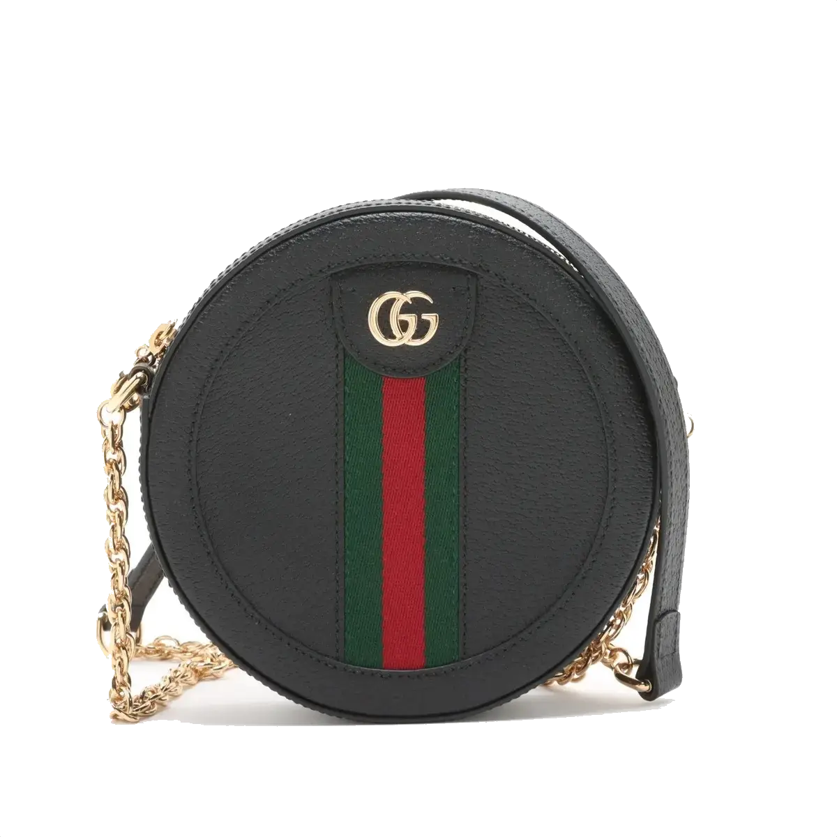Pre-Loved Ophidia Round Mini Crossbody Bag Leather Mini with Gold Hardware, Black
