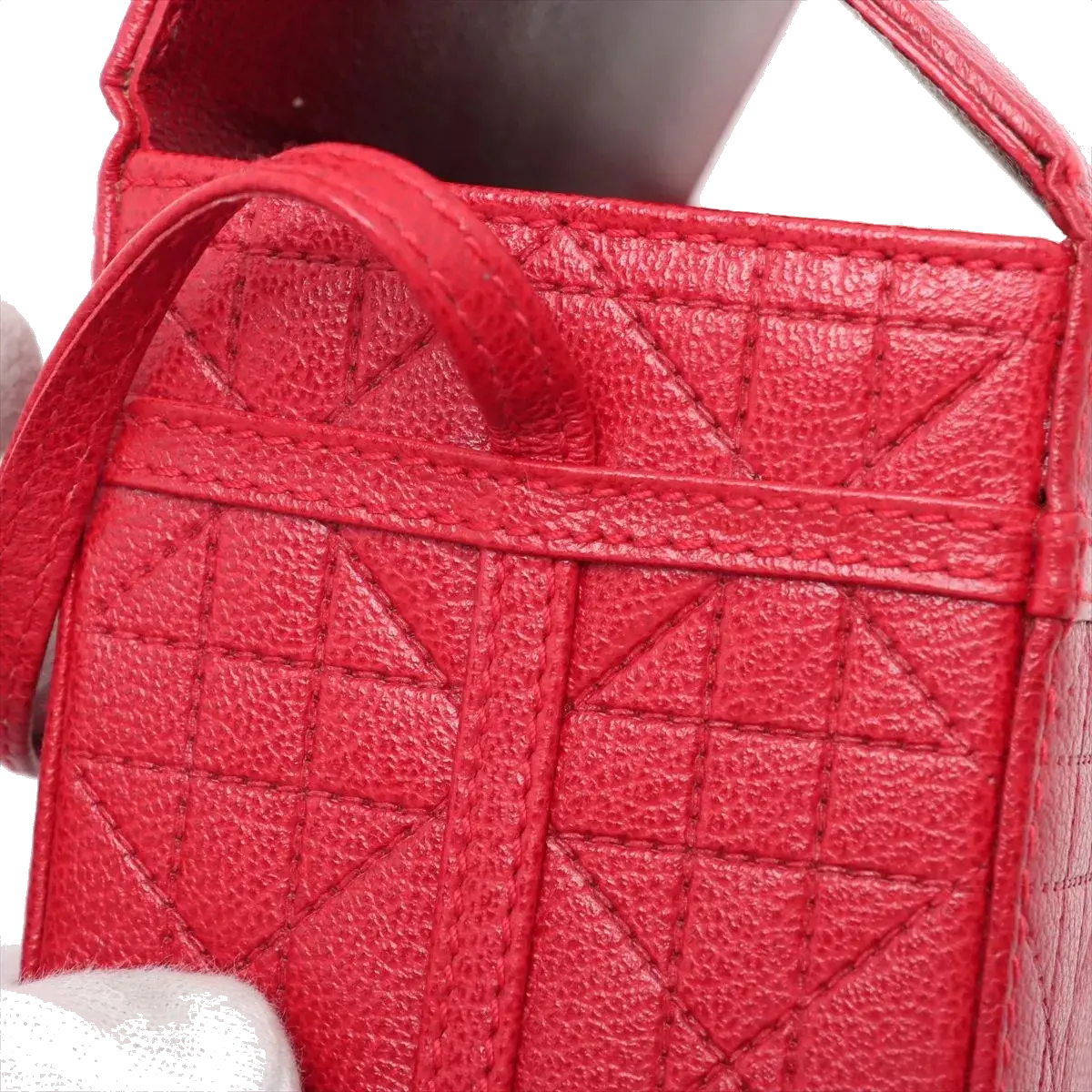 Pre-Loved Lady Dior Vanity Handbag Cannage Leather Mini with Silver Hardware, Red
