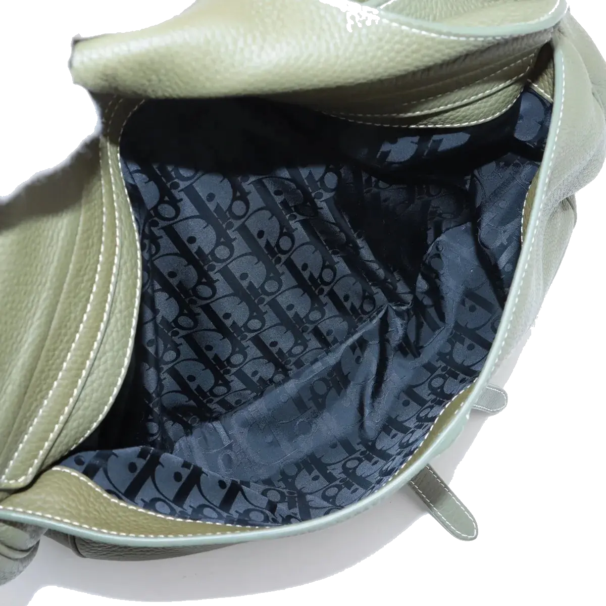 Pre-Loved Saddle Hobo Shoulder Bag Leather with Silver Hardware, Olive Green