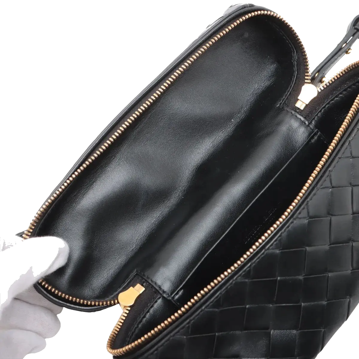 Pre-Loved Intrecciato Camera Bag Crossbody Bag Intrecciato Leather Small with Gold Hardware, Black