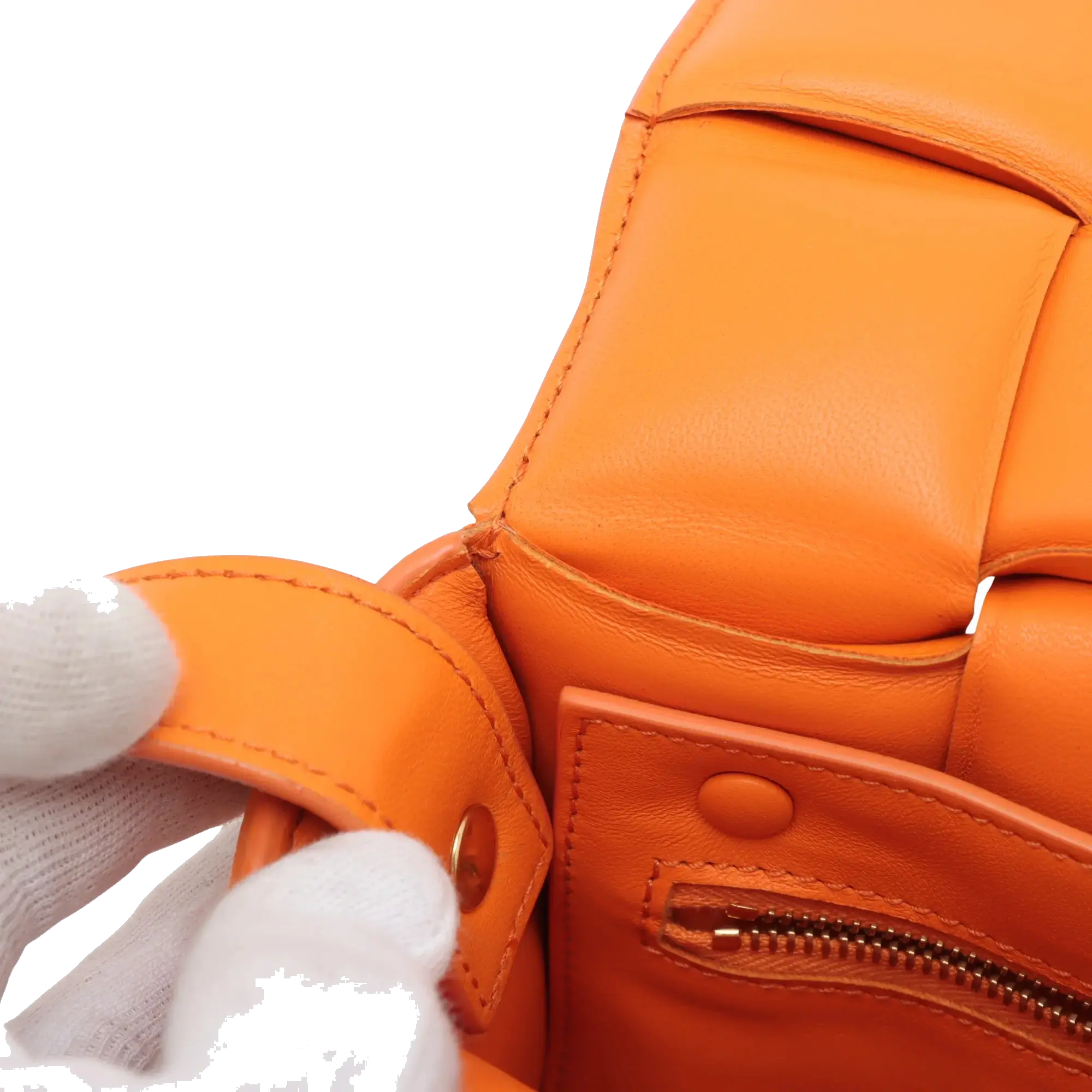 Pre-Loved Padded Cassette Crossbody Bag Intrecciato Leather with Gold Hardware, Orange