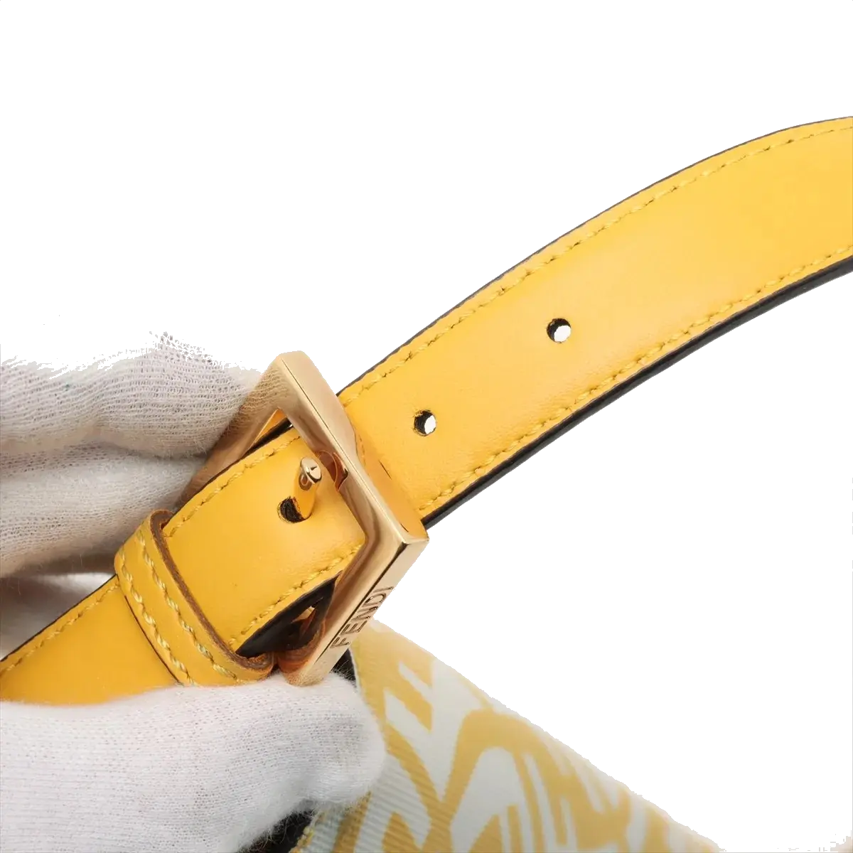 Pre-Loved Baguette Shoulder Bag FF Vertigo Coated Canvas with Gold Hardware, Yellow and White
