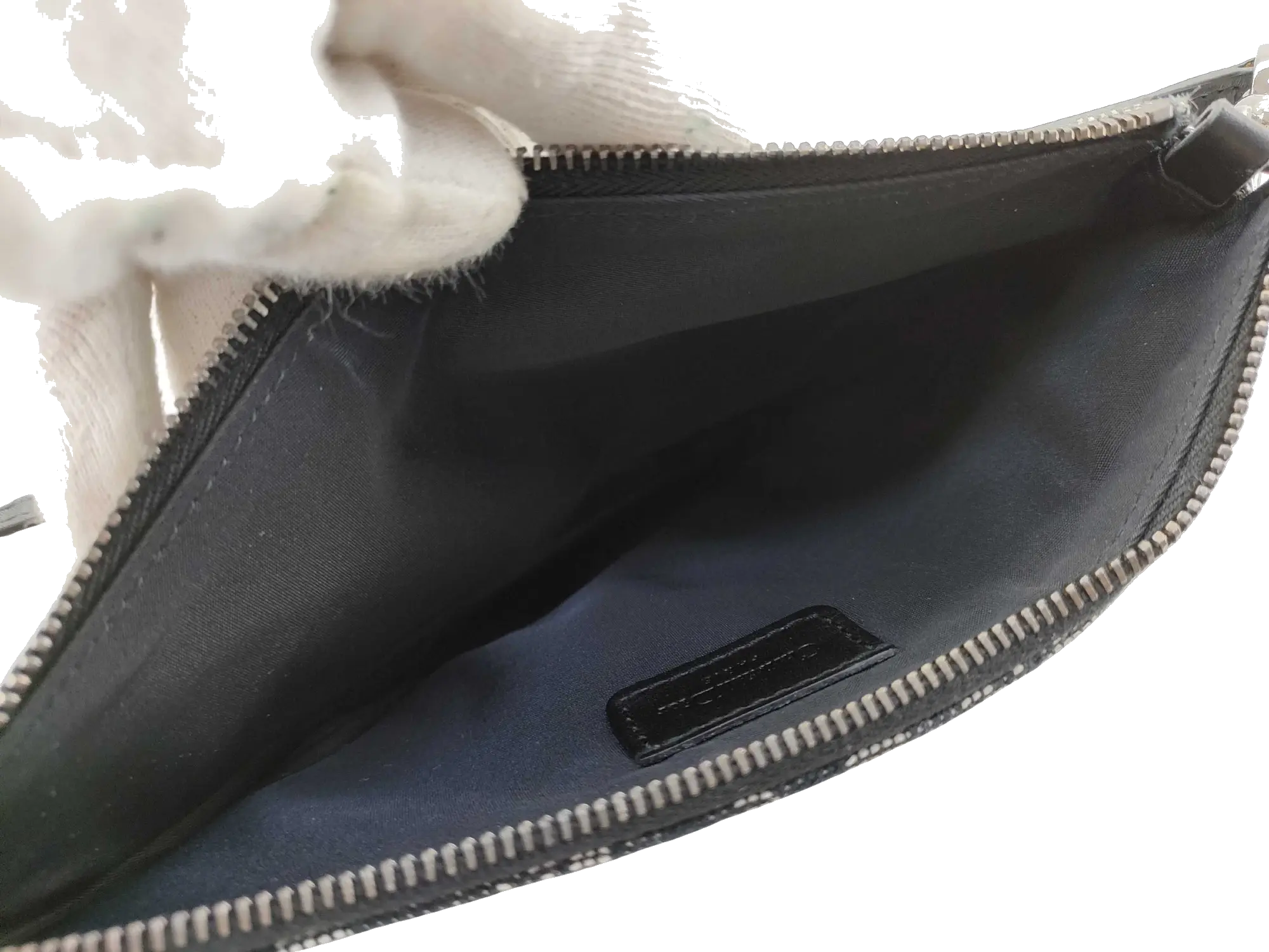 Pre-Loved Saddle Pochette Oblique Canvas Mini with Silver Hardware, Navy and Grey