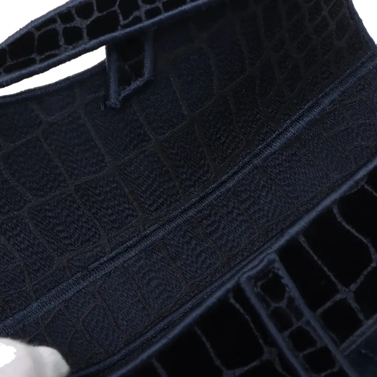 Pre-Loved Saddle Shoulder Bag Crocodile Embossed Velvet Mini with Aged Gold Hardware, Navy