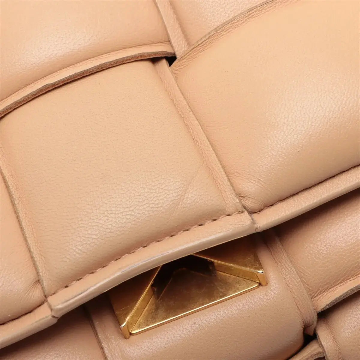 Pre-Loved Padded Cassette Crossbody Bag Intrecciato Leather with Gold Hardware, Beige