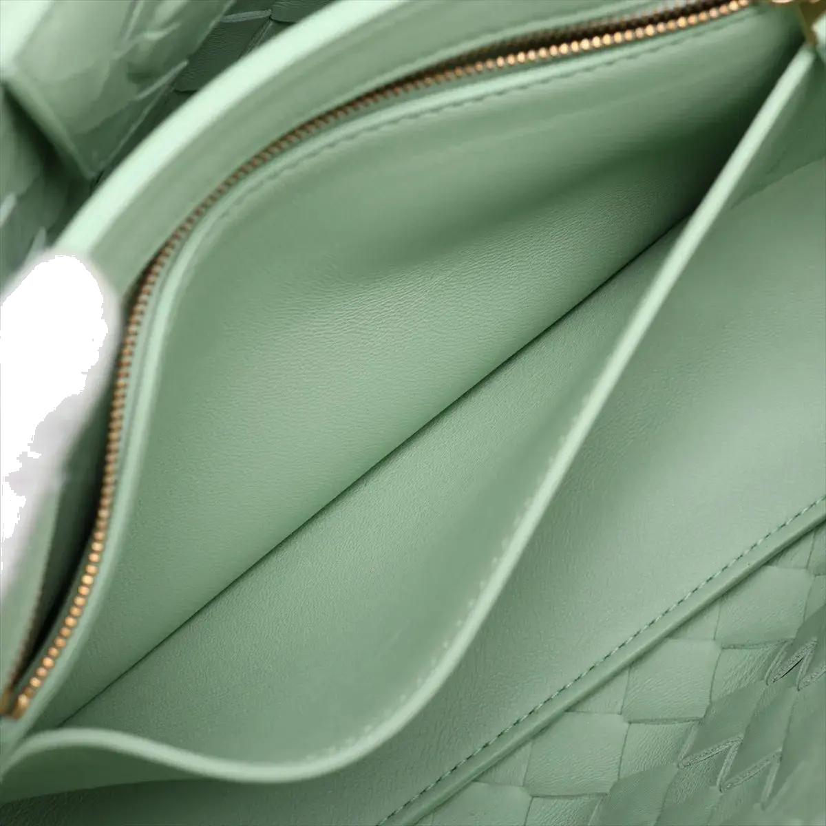Pre-Loved Andiamo Tote Intrecciato Leather Small with Gold Hardware, Mint Green