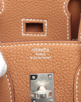 Pre-Loved Birkin Handbag Leather 25 with Palladium Hardware, Gold (Tan)