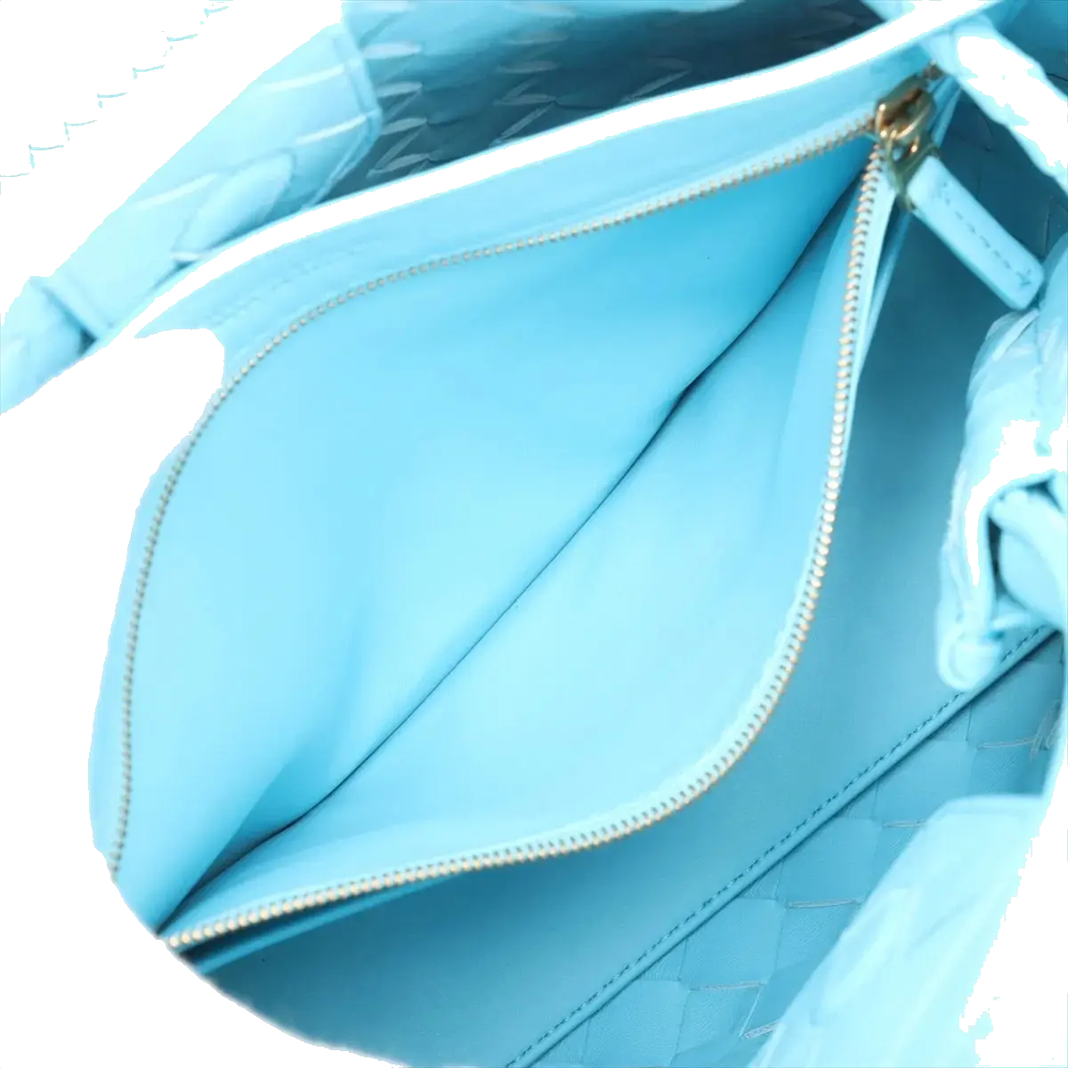 Pre-Loved Andiamo Handbag Intrecciato Leather Small with Gold Hardware, Light Blue