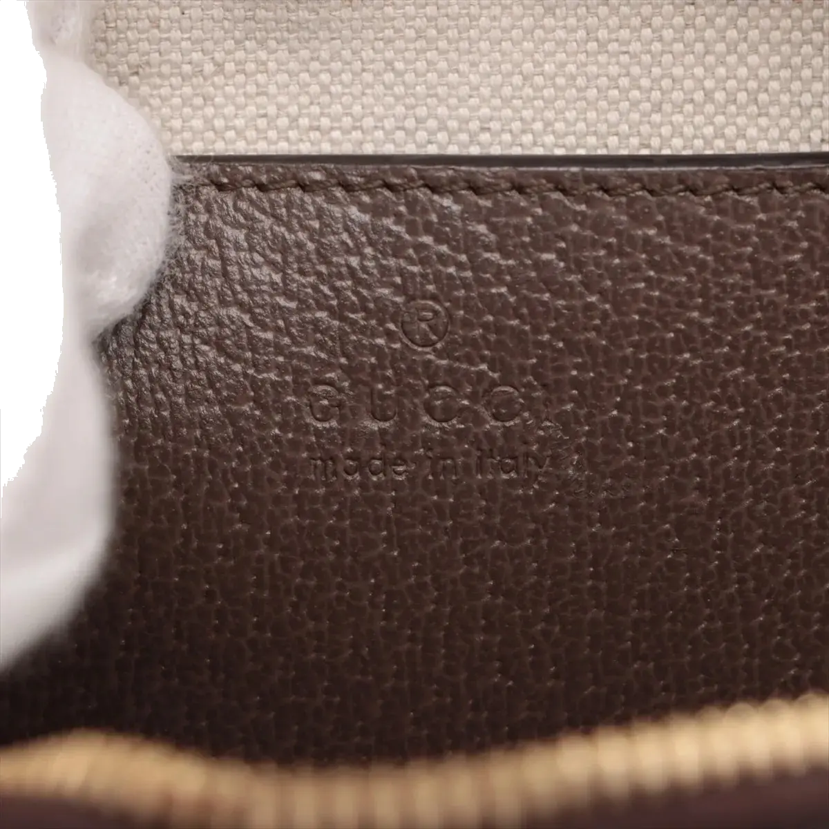 Pre-Loved Ophidia GG Mini Boston Handbag Monogram Coated Canvas Mini with Gold Hardware, Beige Ebony