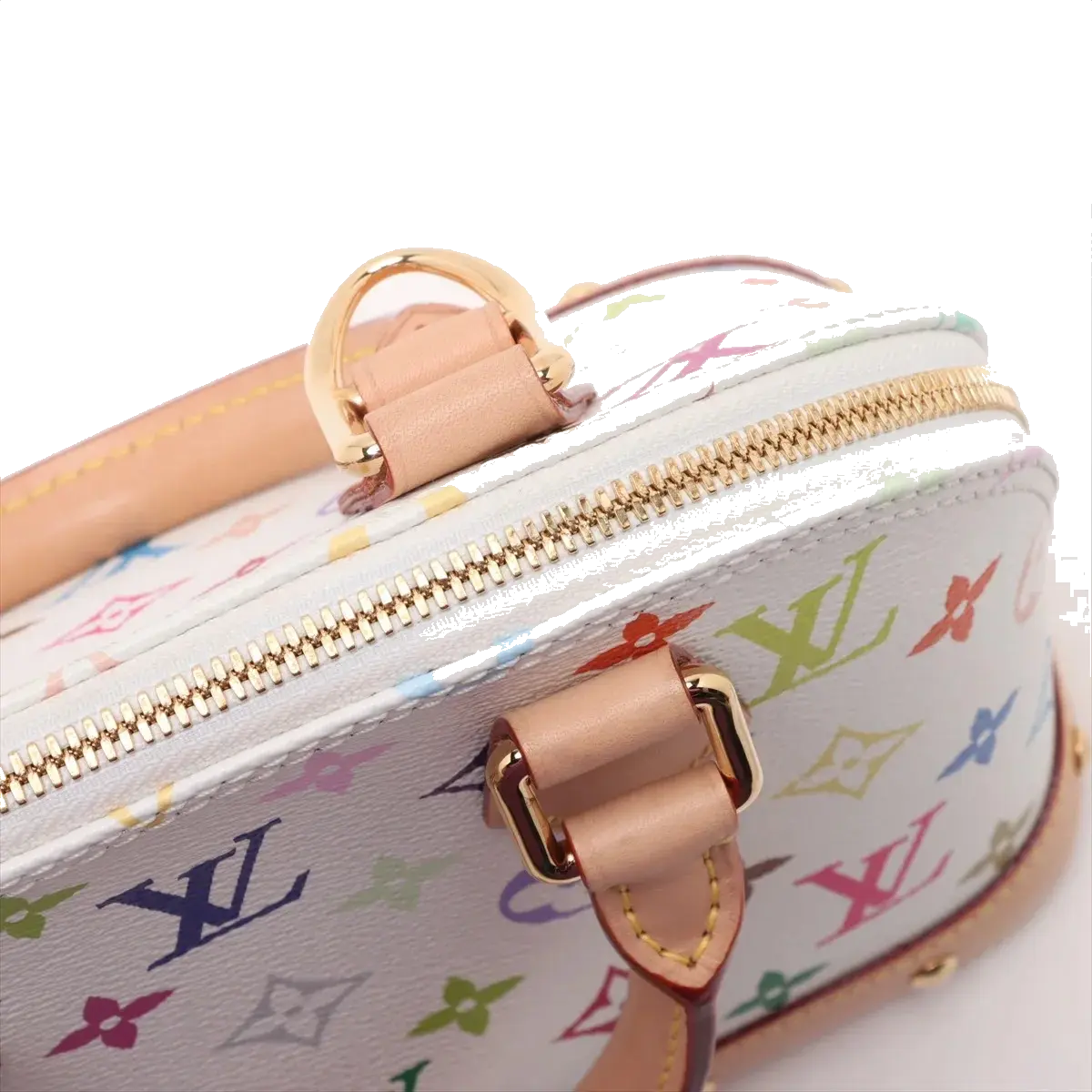 Pre-Loved Alma BB Handbag Monogram Coated Canvas BB with Gold Hardware, White Multicolore