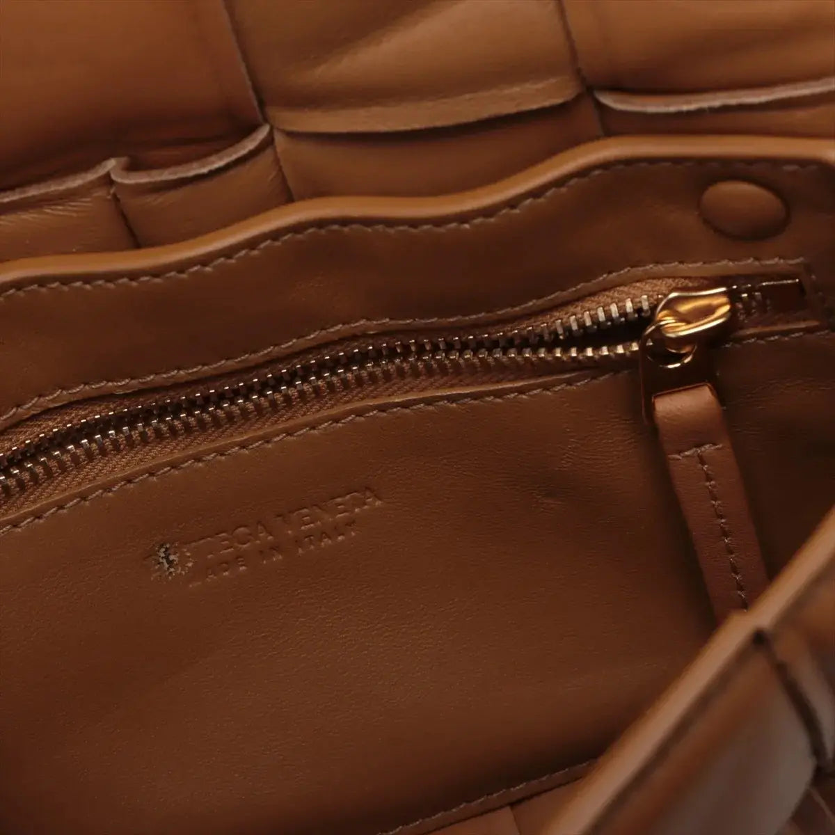 Pre-Loved Padded Cassette Crossbody Bag Intrecciato Leather Small with Gold Hardware, Tan