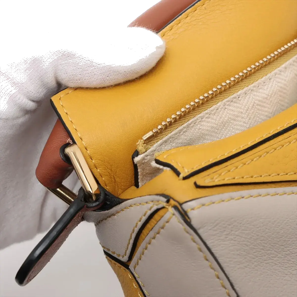Pre-Loved Puzzle Handbag Leather Mini with Gold Hardware, Yellow, Tan, Cream