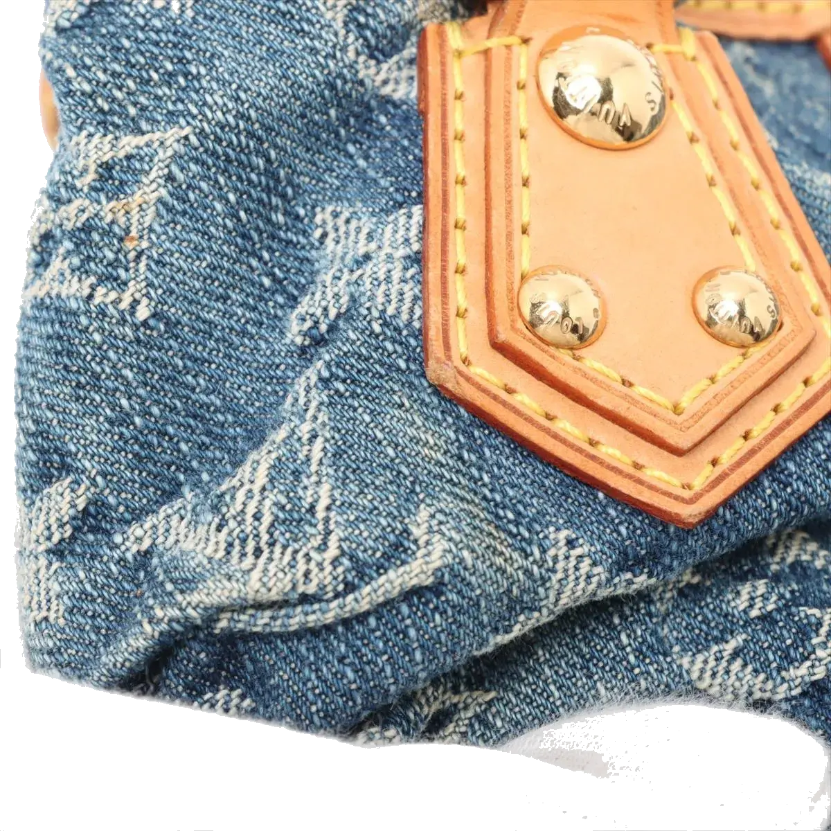 Pre-Loved Pleaty Handbag Monogram Denim Small with Gold Hardware, Blue