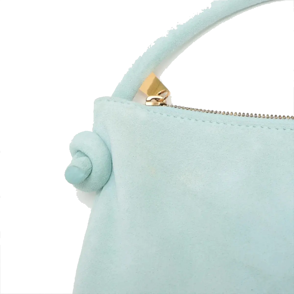 Pre-Loved Knot Shoulder Bag Suede Small with Gold Hardware, Light Blue
