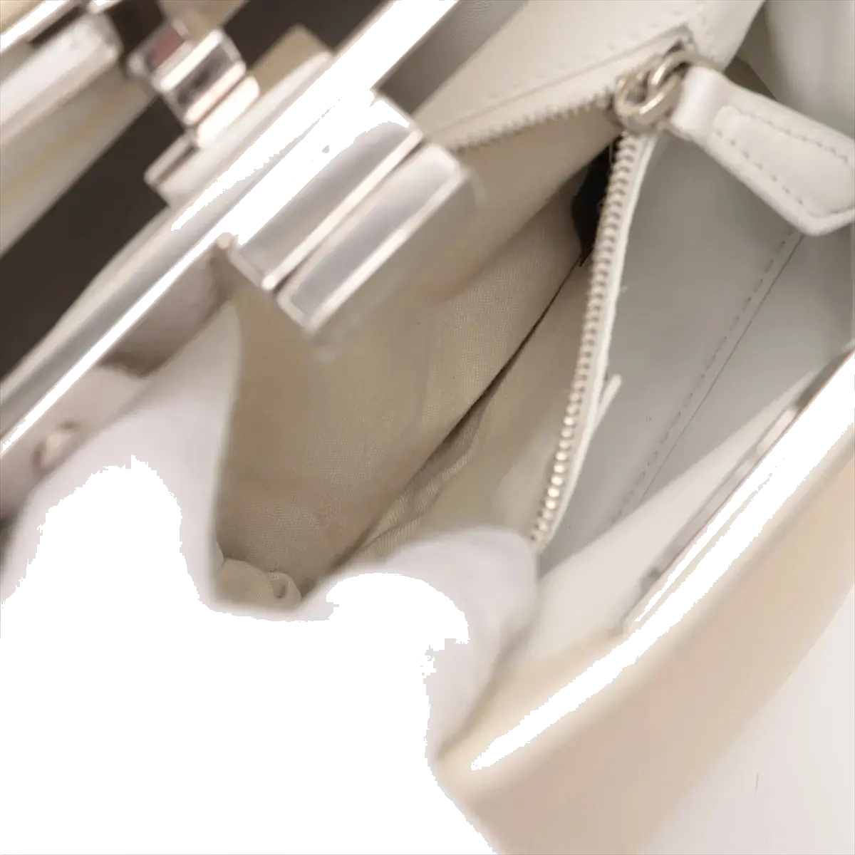 Pre-Loved Peekaboo Handbag Leather Mini with Silver Hardware, Ivory