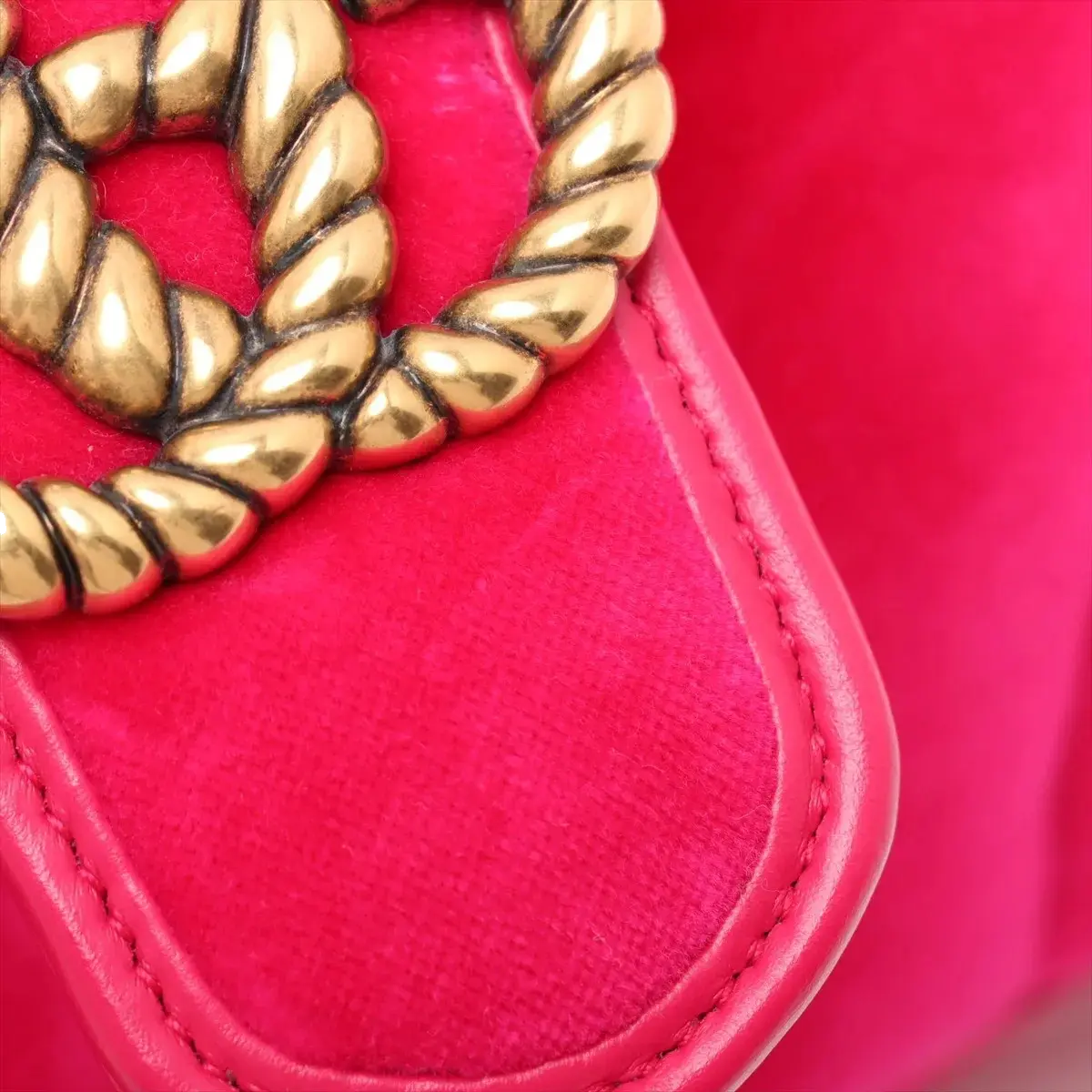 Pre-Loved GG Marmont Shoulder Bag Quilted Velvet Small with Aged Gold Hardware, Pink
