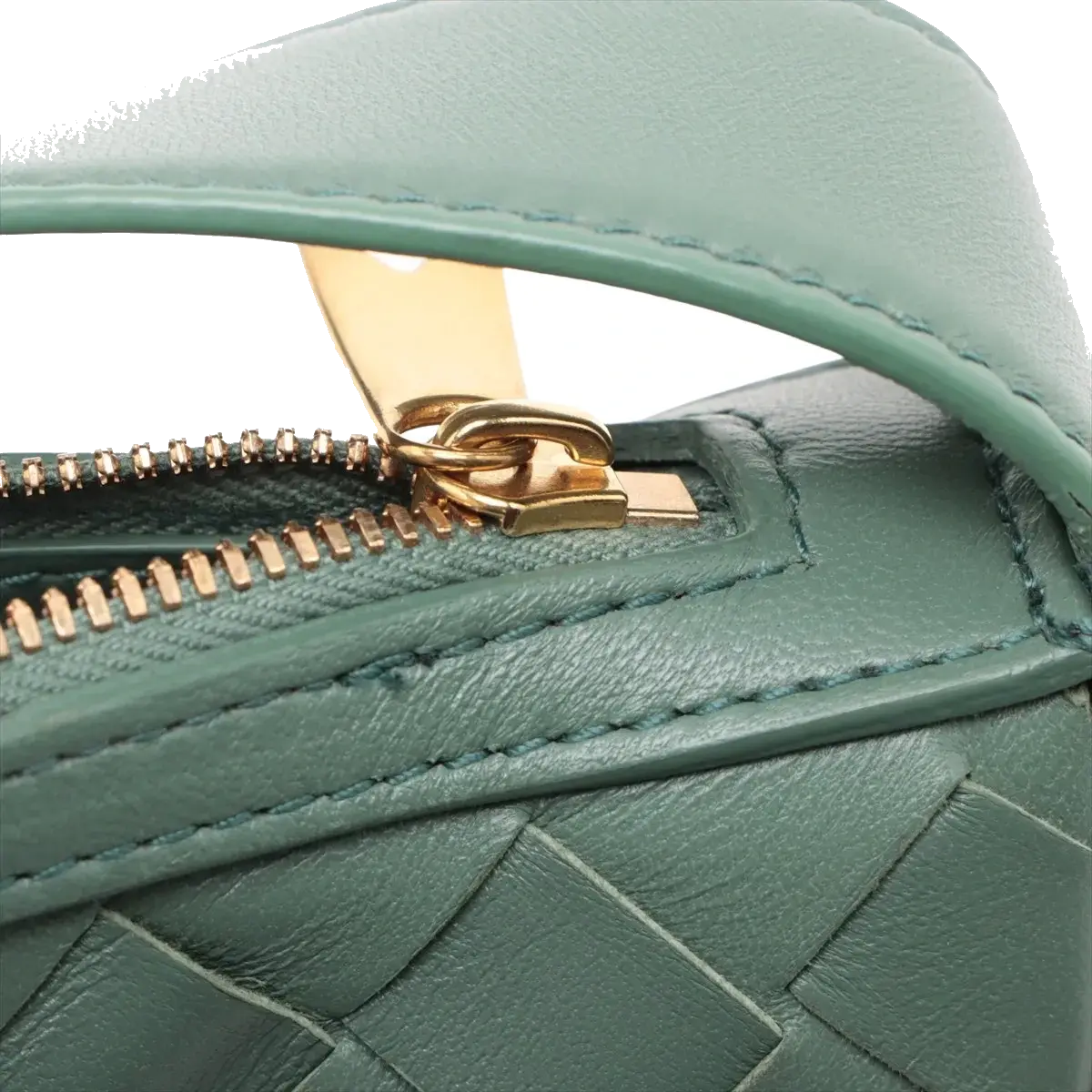 Pre-Loved Sunrise Shoulder Bag Intrecciato Leather Small with Gold Hardware, Sage Green
