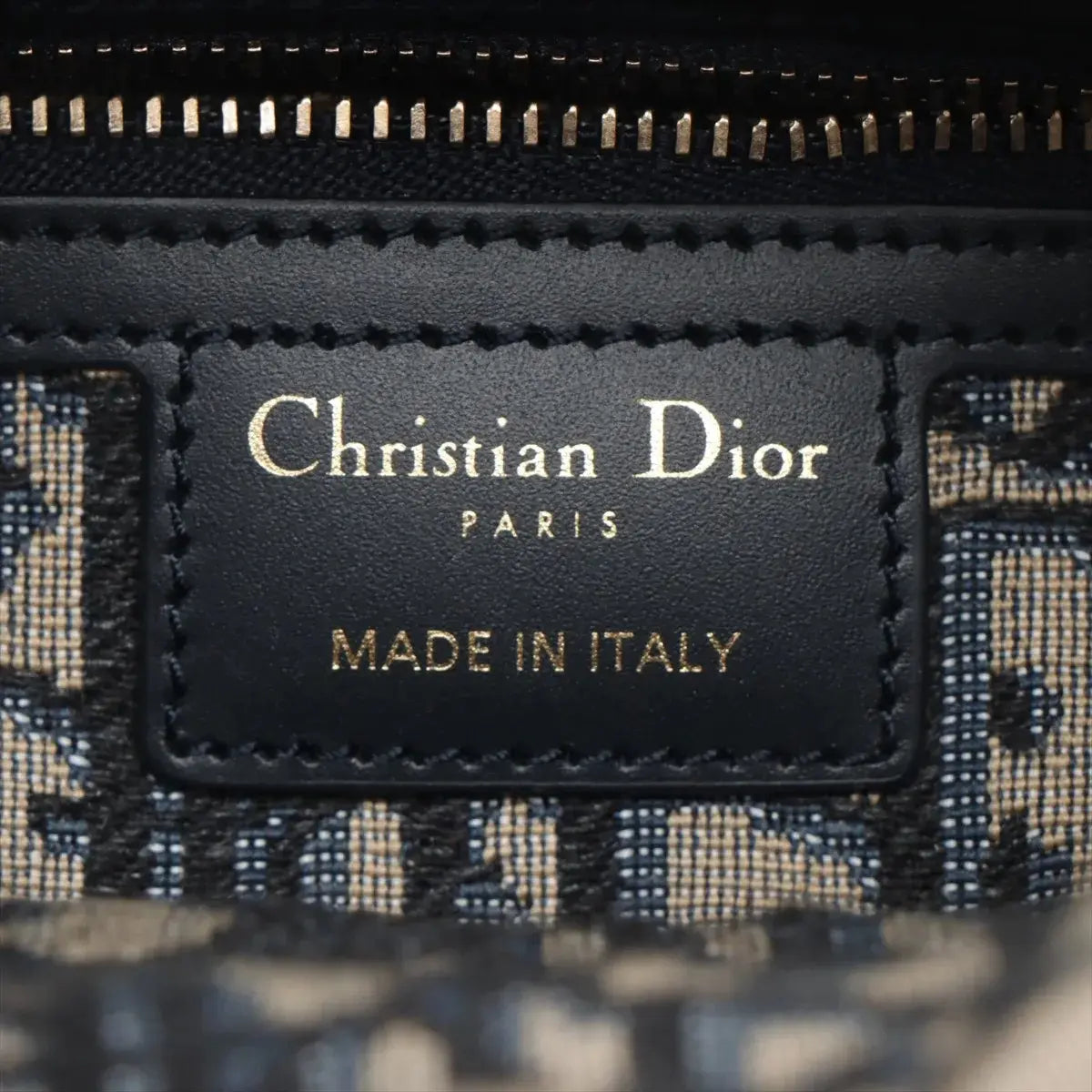 Pre-Loved Lady Dior Wicker Handbag Wicker Oblique Medium with Aged Gold Hardware, Natural / Navy