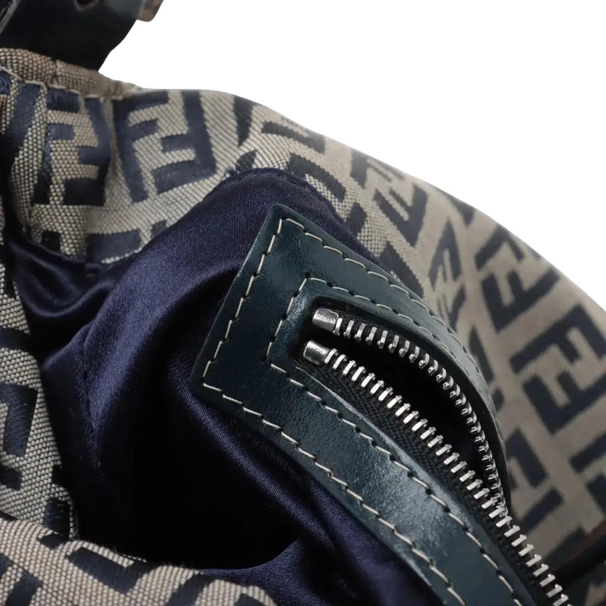 Pre-Loved Mamma Baguette Shoulder Bag Zucchino Coated Canvas with Silver Hardware, Grey / Navy