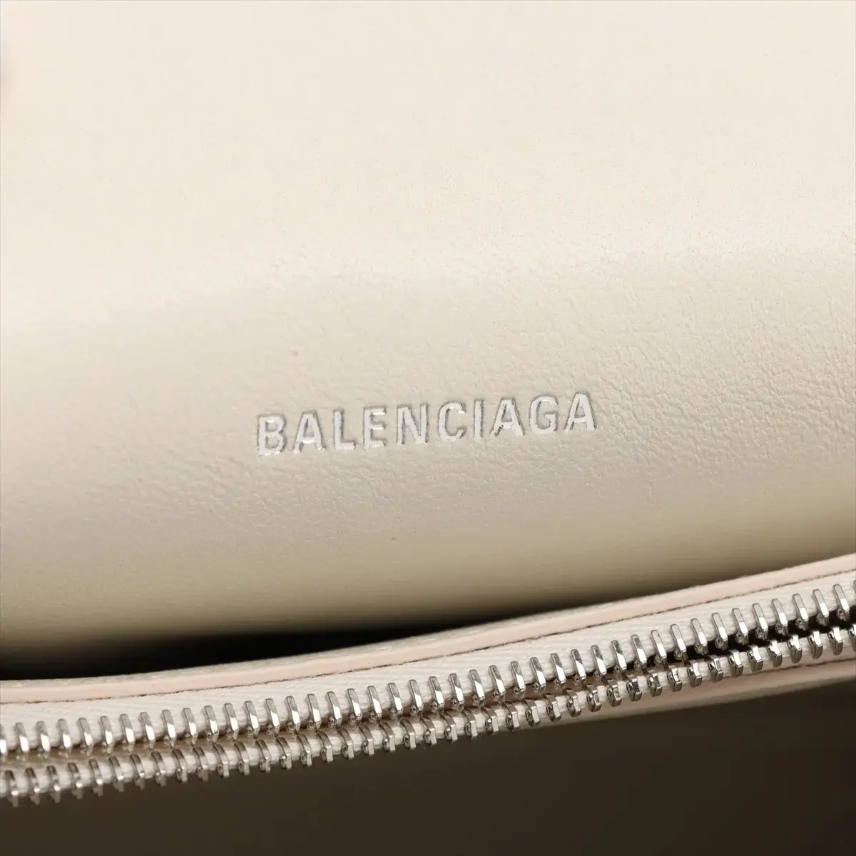 Pre-Loved Crush Sling Shoulder Bag Leather Small with Silver Hardware, Cream