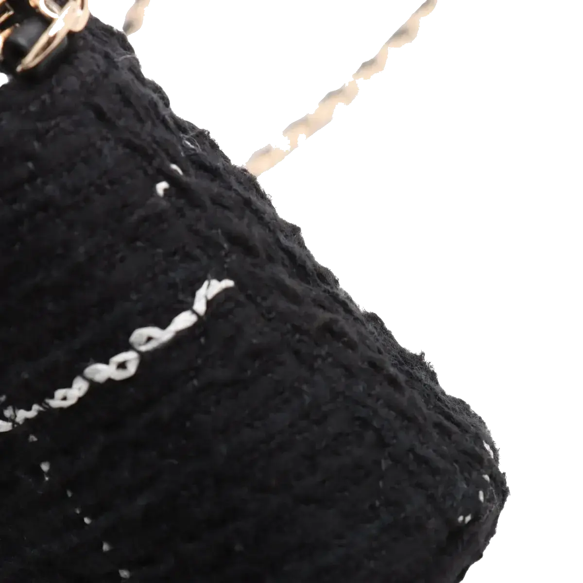 Pre-Loved Camera Bag Crossbody Bag Plaid Tweed Mini with Gold Hardware, Black and White
