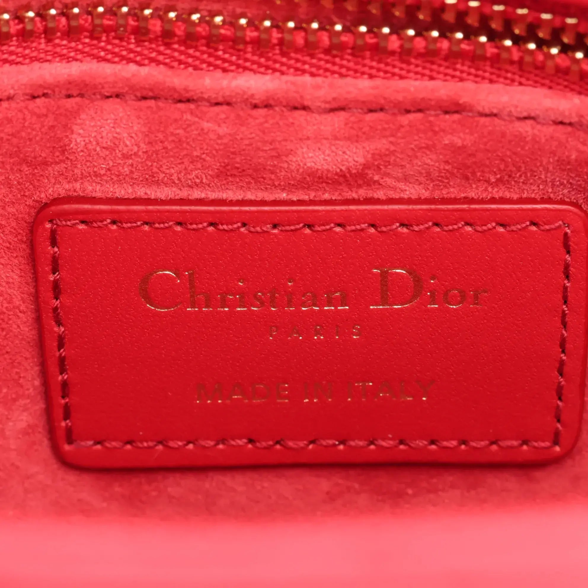 Pre-Loved Lady Dior Handbag Cannage Leather Mini with Gold Hardware, Red