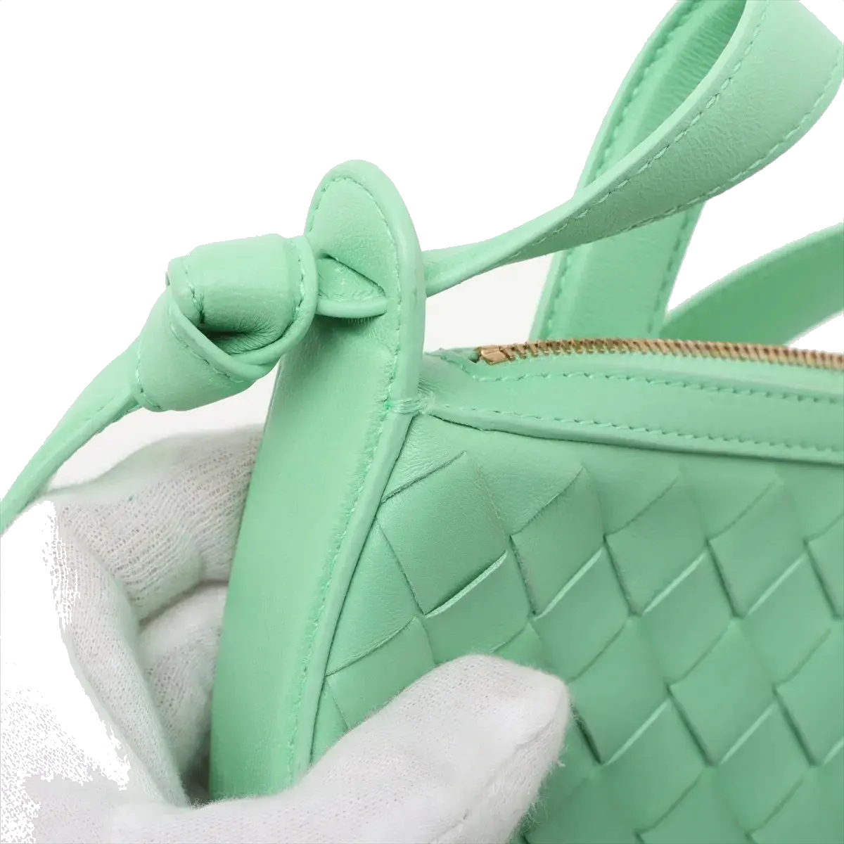 Pre-Loved Sunrise Shoulder Bag Intrecciato Leather Small with Gold Hardware, Mint Green