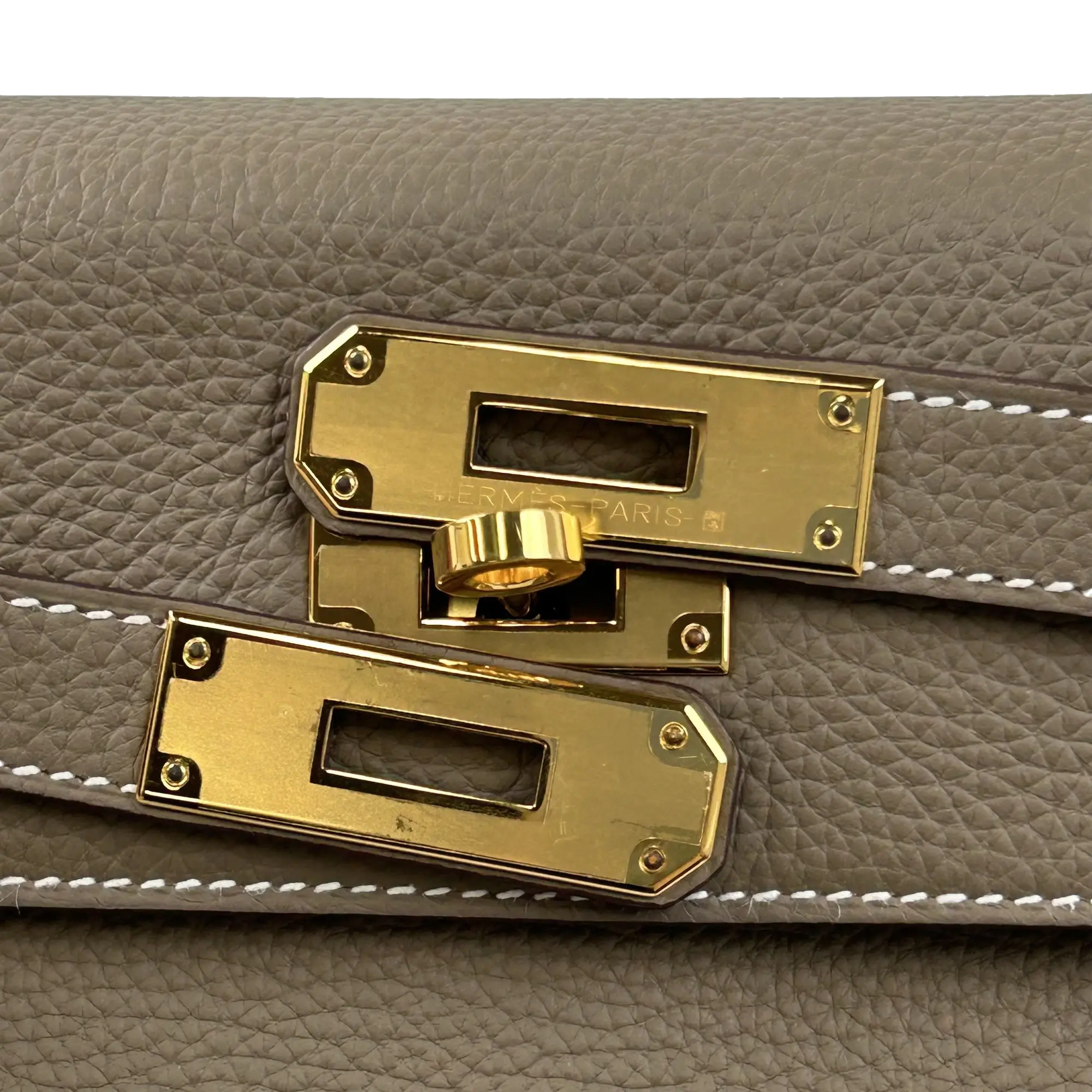 Pre-Loved Kelly Handbag Leather 28 with Gold Hardware, Etoupe