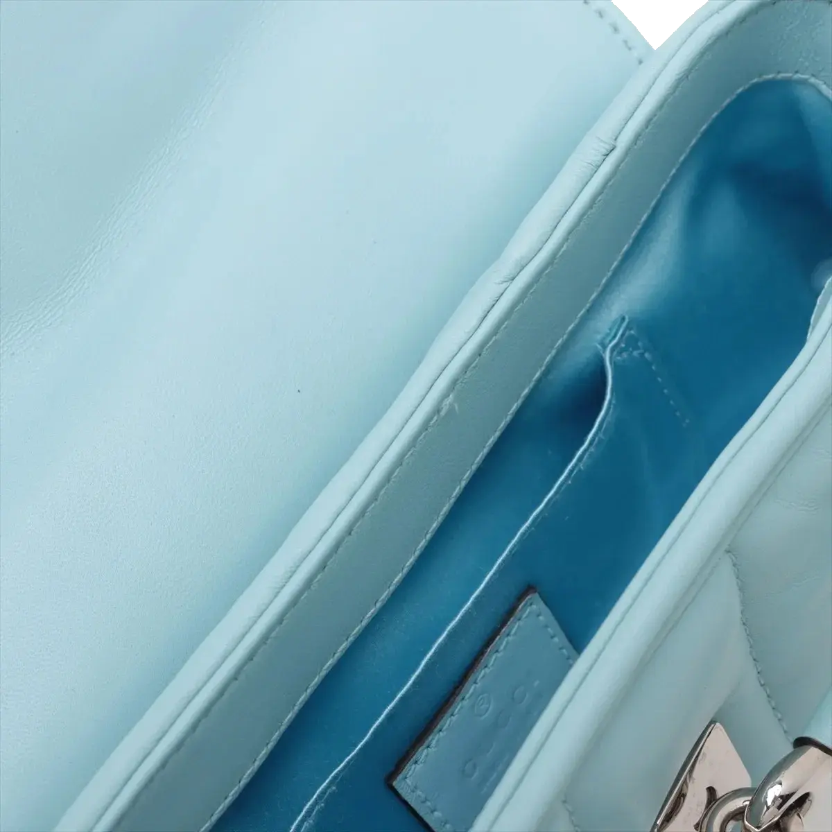 Pre-Loved Horsebit Chain Shoulder Bag Quilted Leather Small with Silver Hardware, Light Blue