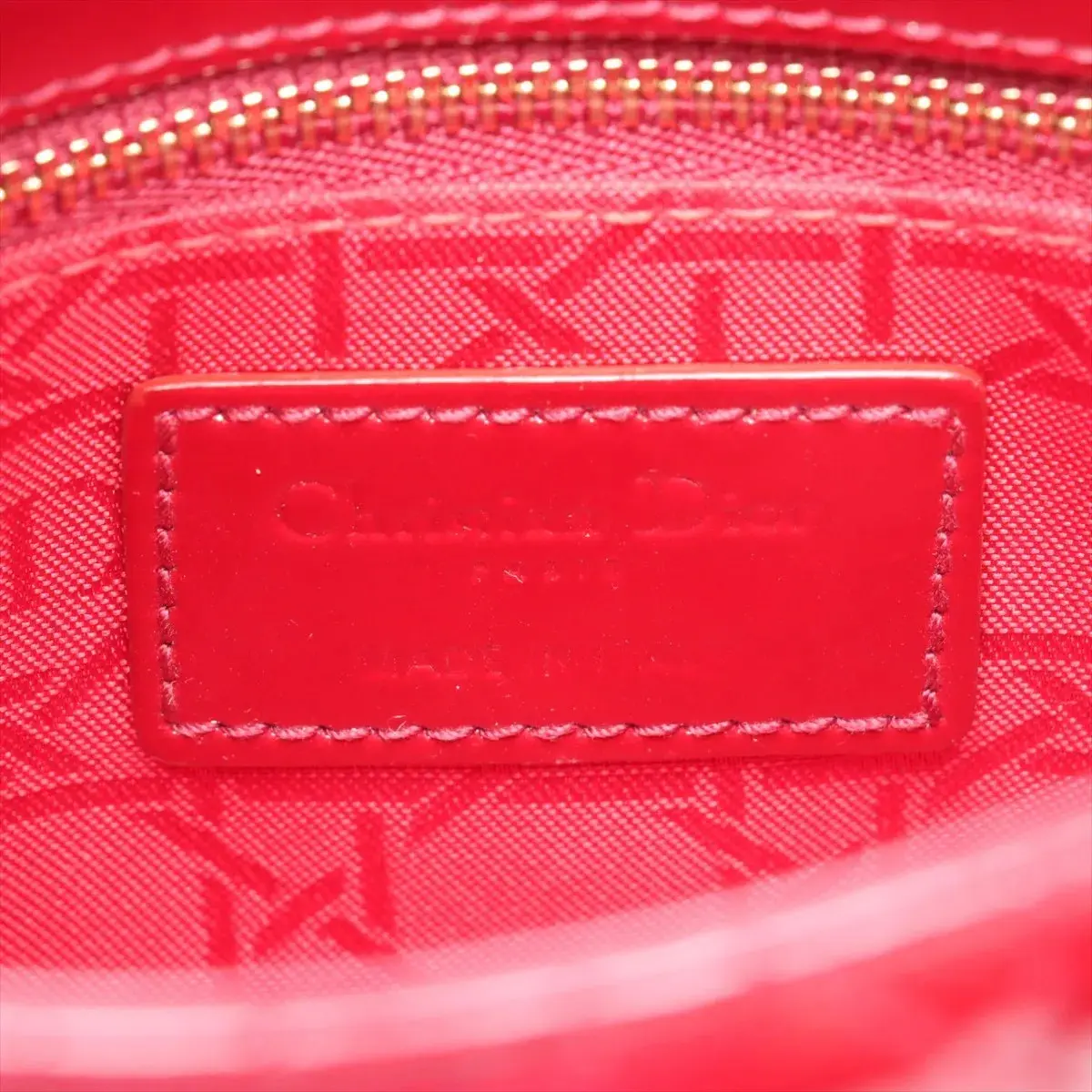 Pre-Loved Lady Dior Handbag Cannage Patent Leather Mini with Gold Hardware, Red