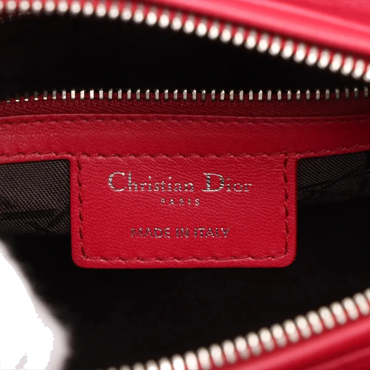 Pre-Loved Lady Dior Handbag Cannage Leather Medium with Silver Hardware, Red