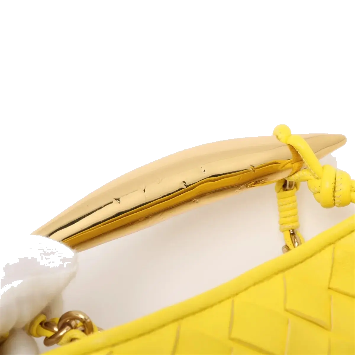 Pre-Loved Sardine Mini Shoulder Bag Intrecciato Leather Mini with Gold Hardware, Yellow