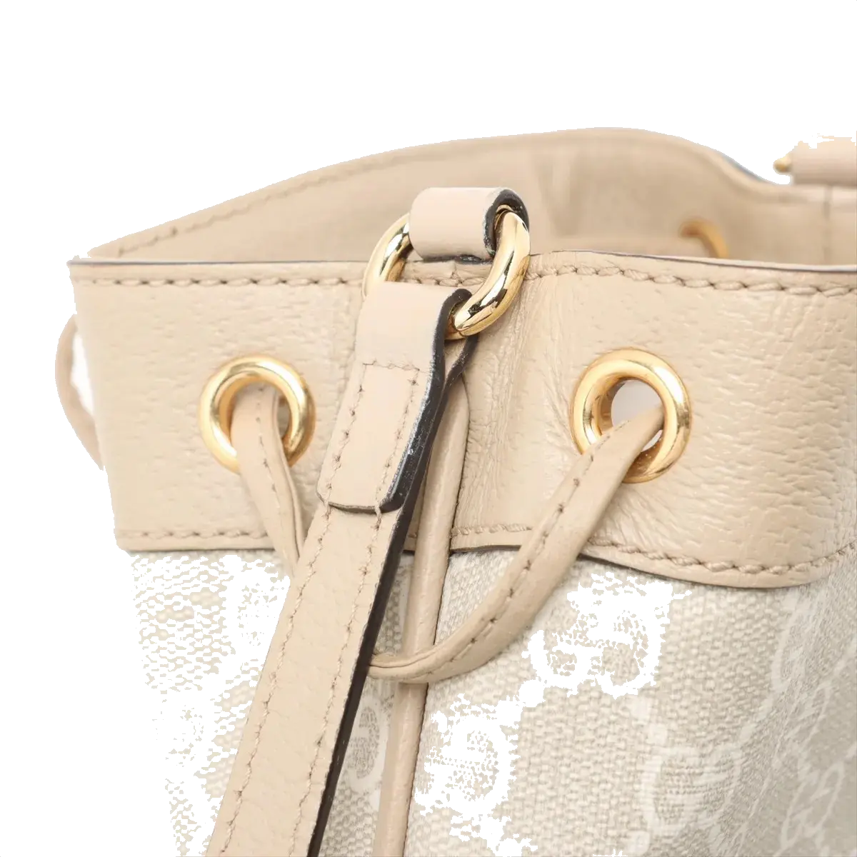Pre-Loved Ophidia Bucket Bag GG Supreme Coated Canvas Mini with Gold Hardware, Beige / White