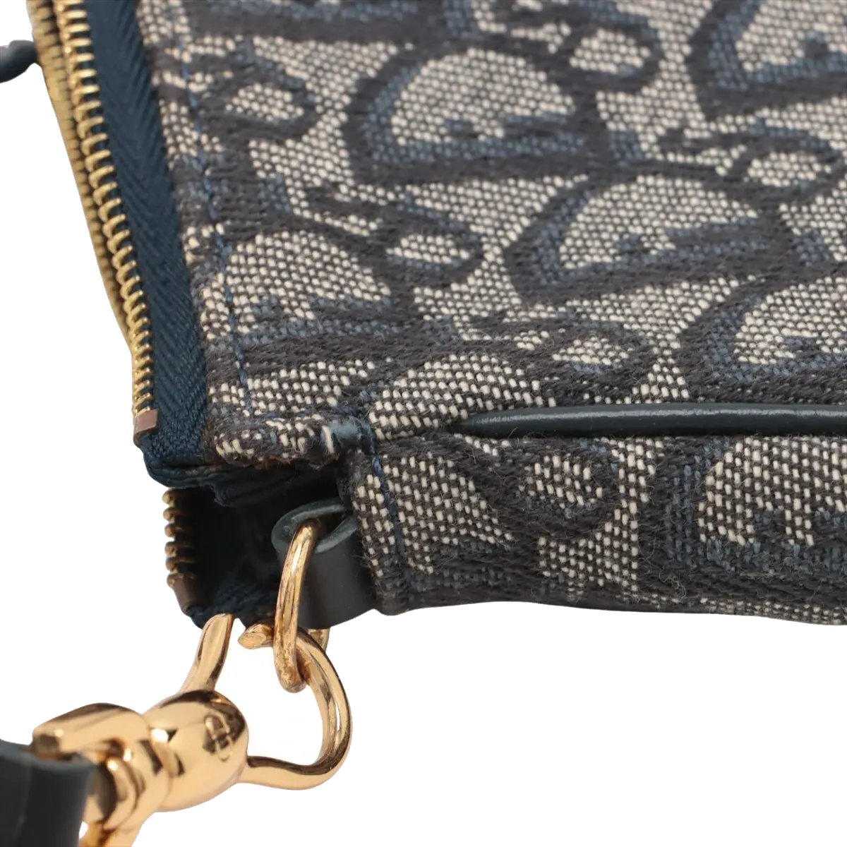 Pre-Loved Saddle Pochette Shoulder Bag Oblique Coated Canvas Mini with Gold Hardware, Navy Blue