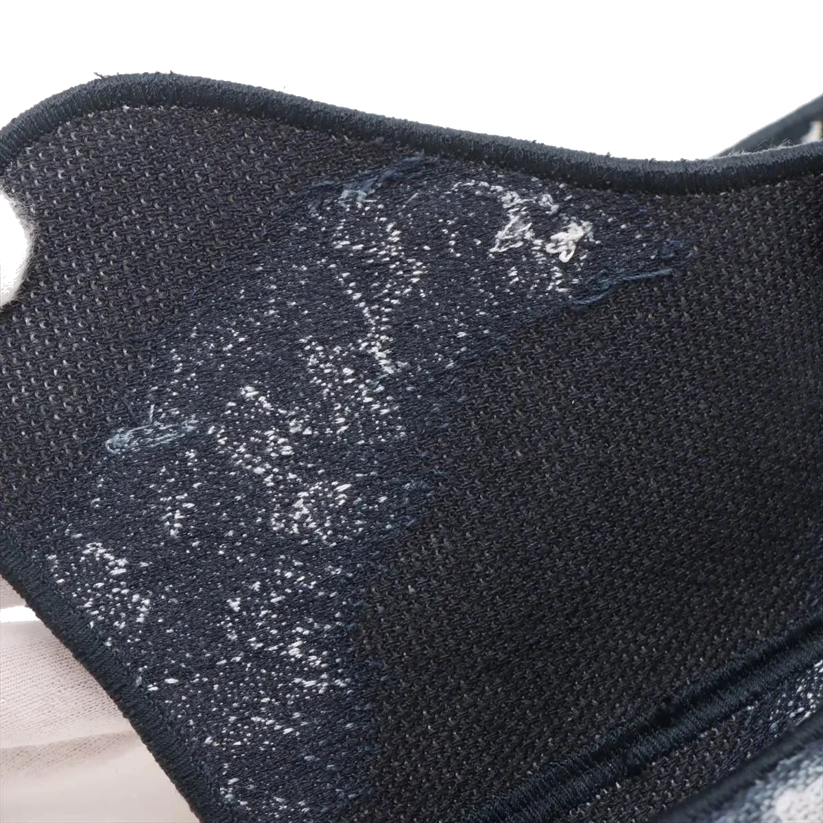 Pre-Loved Saddle Shoulder Bag Toile de Jouy Canvas Mini with Aged Gold Hardware, Navy Blue / White