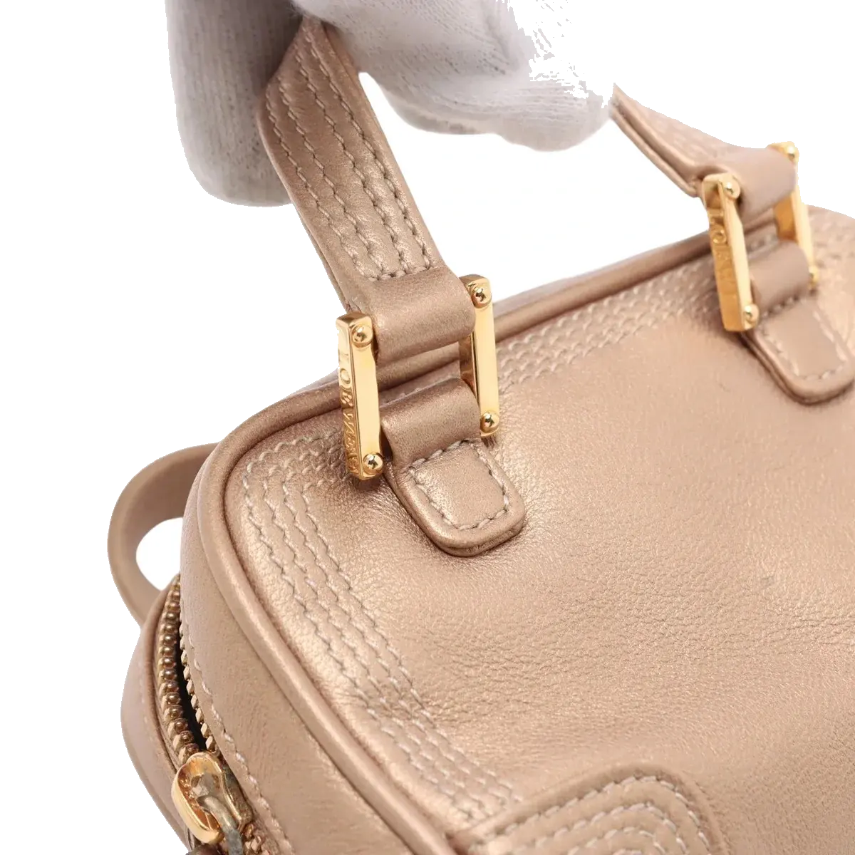 Pre-Loved Amazona Handbag Leather Mini with Gold Hardware, Metallic Beige