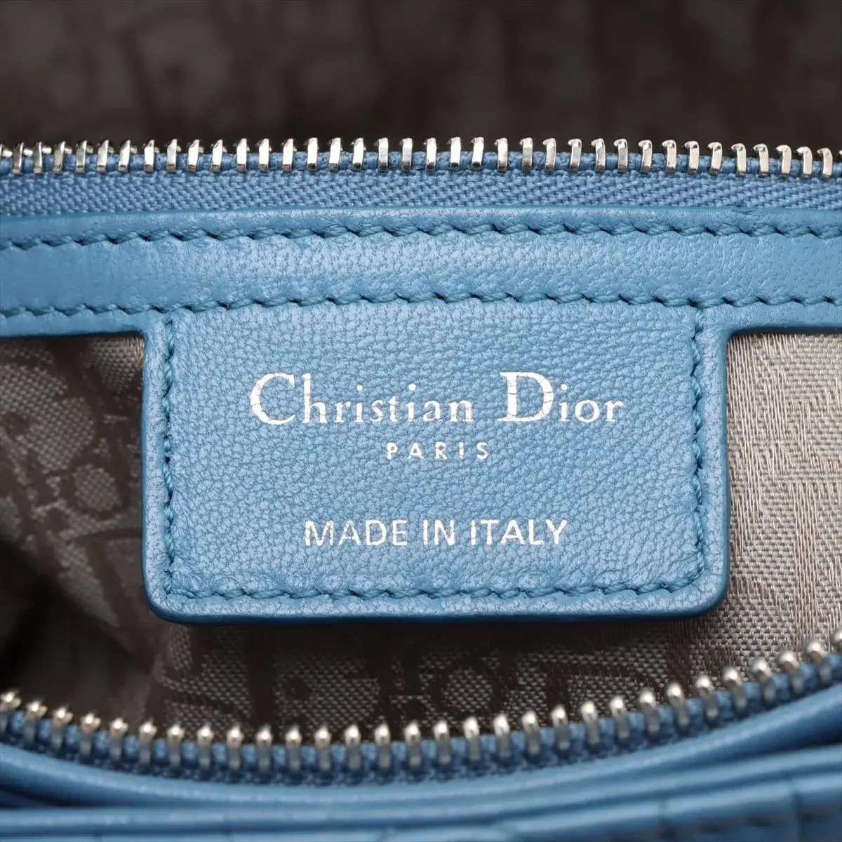 Pre-Loved Lady Dior Handbag Cannage Leather Large with Silver Hardware, Blue