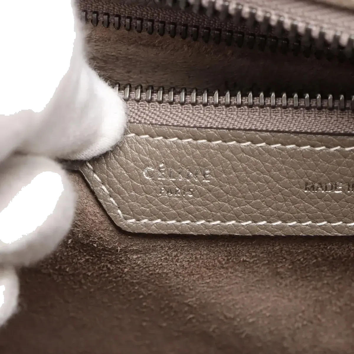 Pre-Loved Luggage Tote Leather Micro with Silver Hardware, Taupe