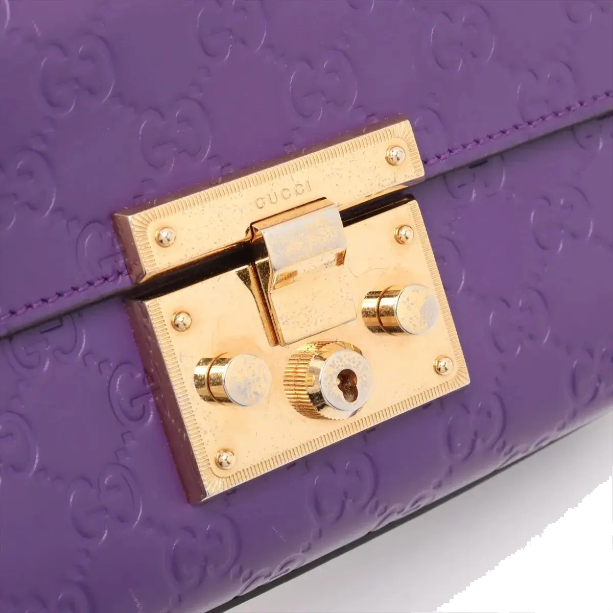 Pre-Loved Padlock Shoulder Bag Monogram Leather Mini with Gold Hardware, Purple