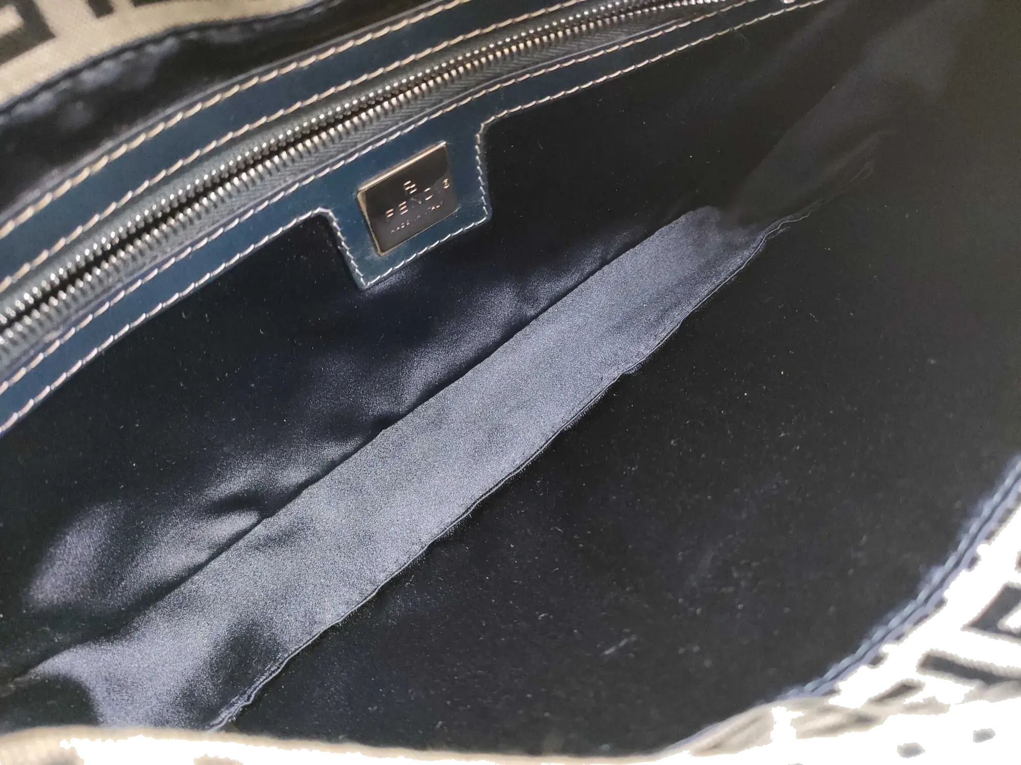 Pre-Loved Mamma Baguette Shoulder Bag Zucchino Canvas Coated with Silver Hardware, Navy and Grey