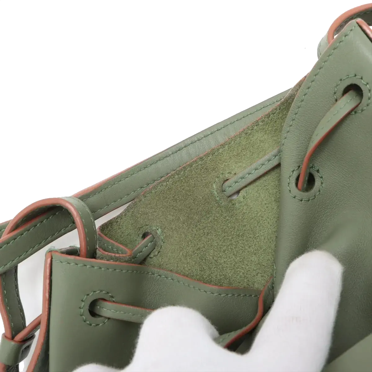 Pre-Loved Balloon Bucket Bag Leather Mini with Gold Hardware, Sage Green