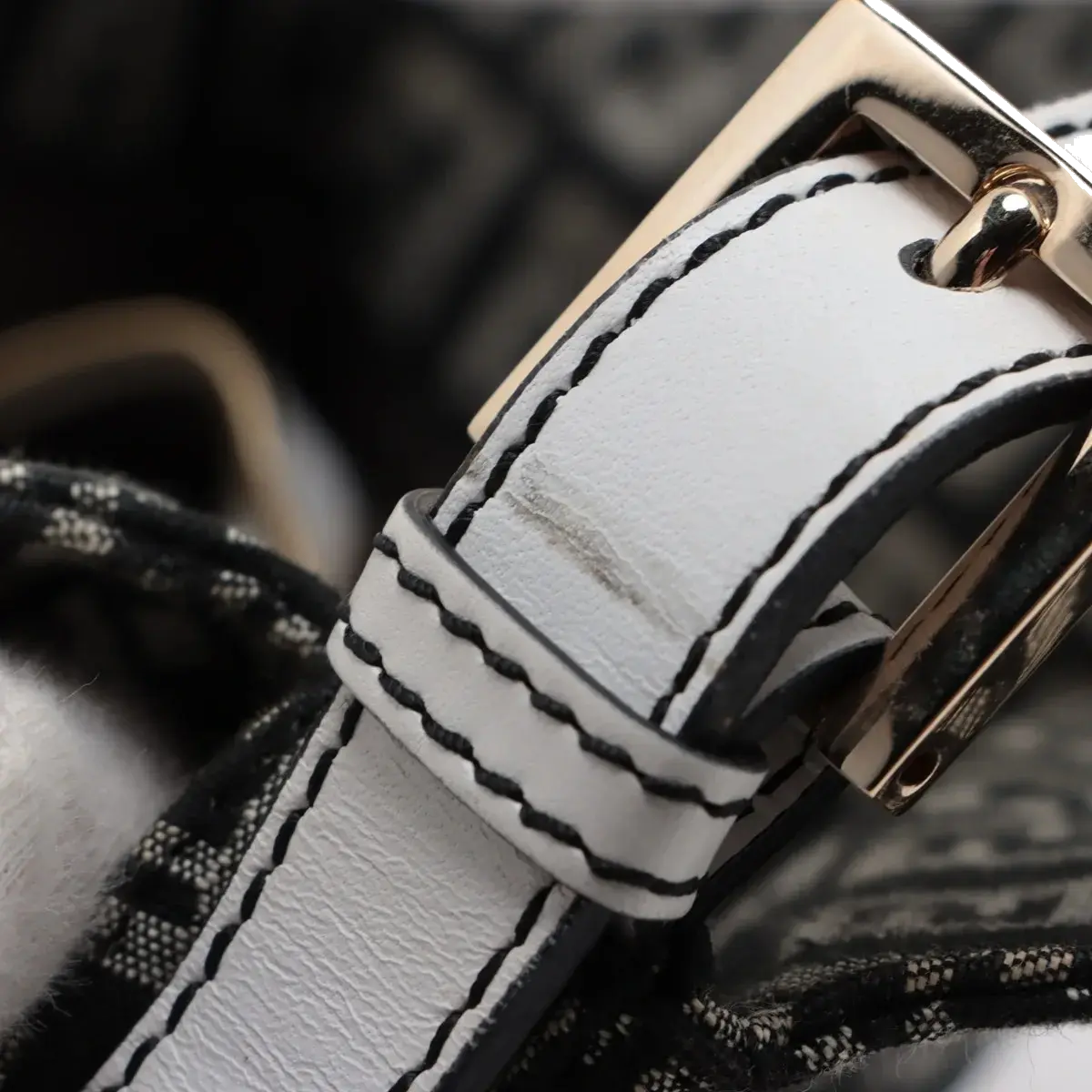 Pre-Loved Mamma Baguette Shoulder Bag Zucchino Coated Canvas with Gold Hardware, Black and Grey