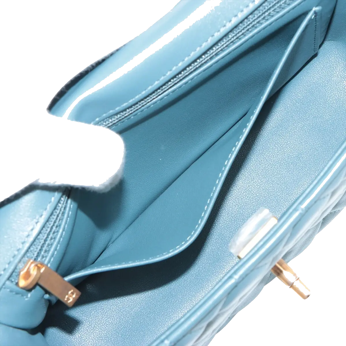 Pre-Loved Mini Flap Bag with Top Handle Handbag Quilted Leather Mini with Gold Hardware, Teal Blue